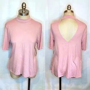 Eye Candy Super Soft Light Pink Mock Neck Tee With Open Back Size Medium - Picture 1 of 7