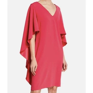 Vestido ESCADA Rosa Flor Cuentas Cuello en V Drapeado Manga Capa Talla 42 Grande - Imagen 1 de 6