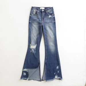Risen Jeans Womens Size 3/26 Distressed High Rise Flare Slit Hem Denim Jeans - Picture 1 of 11