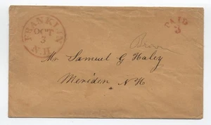 1850s Franklin NH stampless cover red CDS, paid 3 in arc [6986.772] - Picture 1 of 3