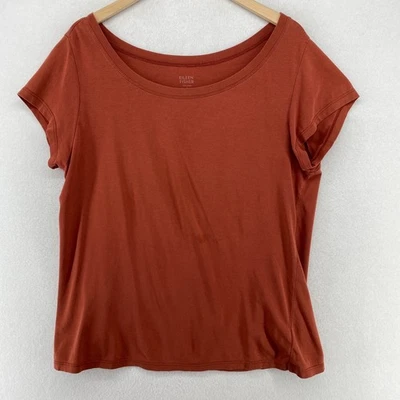 EILEEN FISHER Top L Stretch Organic Cotton Jersey Short Sleeve Rust Red USA - Image 1 of 4