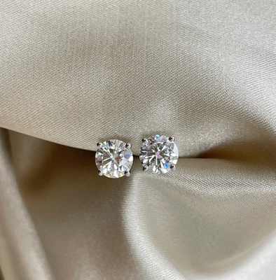 钻石耳钉 IGI 认证 F VS1 圆形 2 克拉 14K 白金安全锁 — 第 1/4 张图片