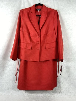 Giorgio Sant’Angelo 2PC Skirt Suit Women’s 14W Red Blazer Buttons Quilted New - Image 1 of 4