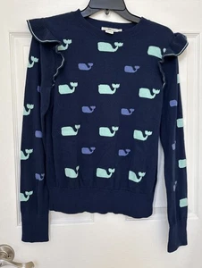 Vineyard Vines 100% Cotton Whale Print Ruffle Sleeve Sweater - Women's S - Picture 1 of 3