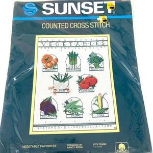 Sunset Counted Cross Stitch Craft Kit Vegetables Favorites Corn Peas # 2931 - Picture 1 of 7