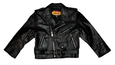 Винтажный 80-х 90-х MAS кожи мотоцикла мотоциклиста куртка черный молодежи XL мальчиков девочек детей - Изображение 1 из 4