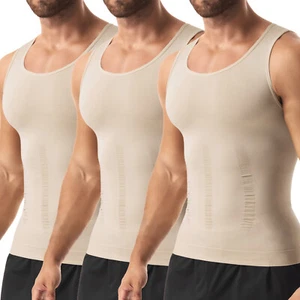 3 Pack Mens Compression Shirt Slimming Body Shaper Vest Tummy Control Shapewear - Picture 1 of 22