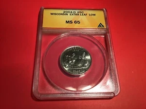 Wisconsin Extra Low Leaf Error Quarter ANACS MS65. Rare. 2004 D - Picture 1 of 4