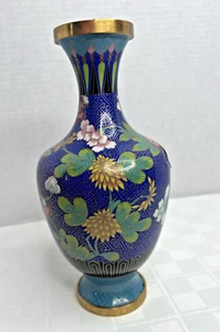 Vintage Messing Blumen freistehende dekorative Cloisonne chinesische Vase * Reparatur (A6) - Bild 1 von 6