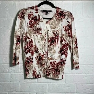 White House Black Market Blumen Strickjacke Gr. Small weiß creme burg 3/4 Arm - Bild 1 von 7