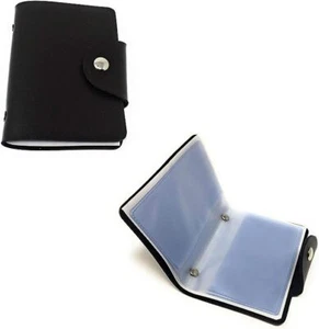Black Faux Leather 12 Card Holder Pocket Wallet Purse Holds Business Cards Notes - Picture 1 of 7