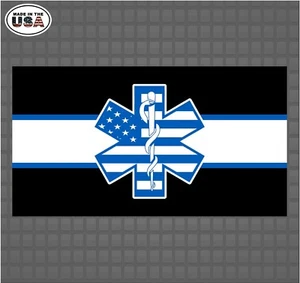 EMT Thin White Line Flag Vinyl Decal Sticker | EMS Flag Decals - Picture 1 of 1