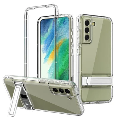 For Samsung Galaxy S21 FE 5G Case Clear Shockproof Heavy Duty Metal Stand Cover - Image 1 of 4