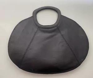 ❤️ VTG Black Round Oval Handbag Purse Avant-garde GENUINE LEATHER - Picture 1 of 3