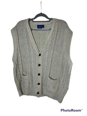 Towncraft Men’s Beige Cable Knit Grandpa Sweater Vest Size XL Eclectic Casual - Image 1 of 4