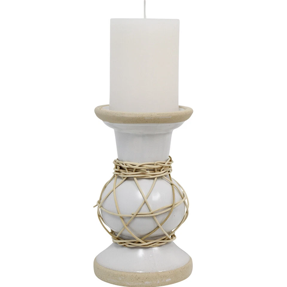 French Country Ceramic Candle Stick Holder Coastal Whitewash - Image 1 of 1