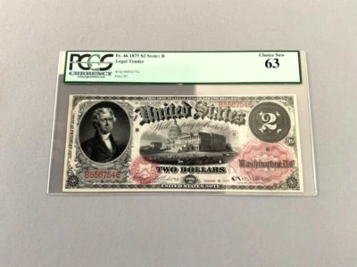U.S. 2 Dollars FR 46 Series 'B' 1875  PCGS 63 - Image 1 of 4