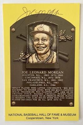 Joe Morgan красный подписанный автограф HOF табличка открытка * июль 1990 * - Beckett BAS - Изображение 1 из 4