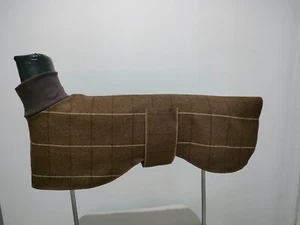 Greyhound House Coat & Collar 70 - 80cm - Wool Blend & Fleece Olive Check - Picture 1 of 1