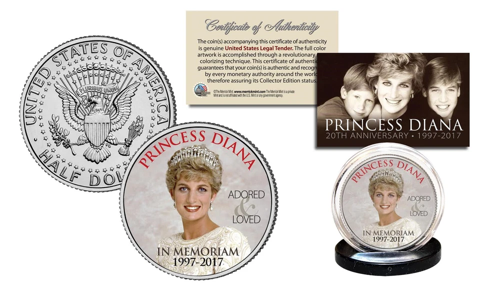 Moneda de Medio Dólar PRINCESA DIANA 20 Aniversario Kennedy - Edición Corona Real Foto 1 de 1