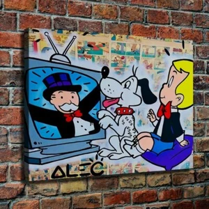 28x20" Alec Monopoly "Watching TV" HD print on canvas rolled up contemporary art - Picture 1 of 7