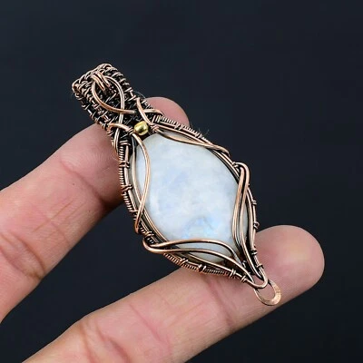 Colgante envuelto en alambre de cobre piedra lunar arco iris joyería regalo para ella CCP-001 Foto 1 de 4