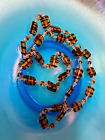 Czech Tiger Stripe Necklace,Art Glass Beads 30 inches vintage