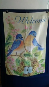 Doppelseitige Hausfahne 28x40 Welcome, Nesting Bluebirds - Bild 1 von 1