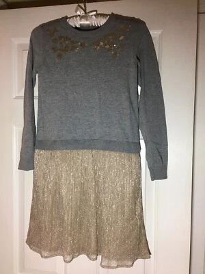 Vestido 'Gap Kids' Niñas Gris Tejido Dorado Falda Manga Larga Lentejuelas - XL - 12 - USADO EN EXCELENTE ESTADO Foto 1 de 3