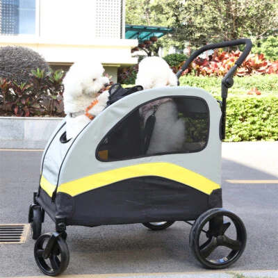 Foldable Dog Stroller Pet Travel Trolley Jogger Wagon with Divider for Two Dogs - Image 1 of 4