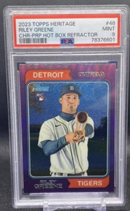 Riley Greene 2023 Topps Heritage Baseball SP PÚRPURA CROMO RC #48 TIGRES PSA 9 - Imagen 1 de 2