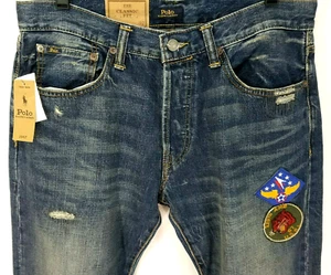 POLO RALPH LAUREN Classic Fit Straight Tiger Patch Distressed Jeans Mens 32/32 * - Picture 1 of 12