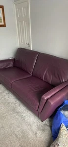 Leather Couch 3 With One Large Chair Excellent Condition Beautiful Deep Purple - Picture 1 of 2