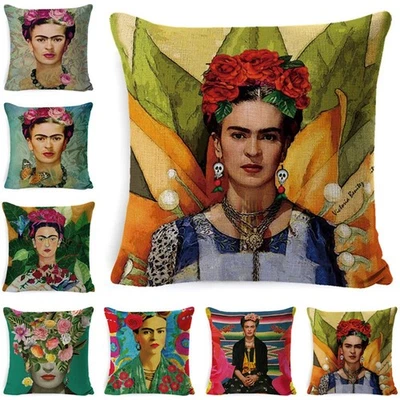 Frida Kahlo Gedrucktes Kissen Leinen Kissenbezug Kissenbezug Quadratisch 45x45CM - Bild 1 von 4