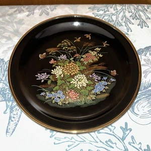Vintage Japanese Black Floral Plate Gold Maker’s Marking On Back Multi-color 10” - Picture 1 of 7