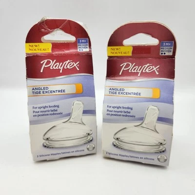 Playtex 2 Packs Lot of 2 Angled Silicone Nipples 3M+ Fast Flow NEW Upright Feed - Изображение 1 из 4