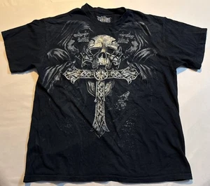 MMA Elite Camicia Uomo Grande Teschio Croce Grunge Nero Y2K - Foto 1 di 3