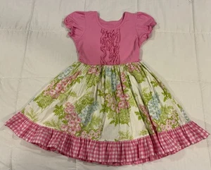 Eleanor Rose 6-7 Pink Dress Green Floral Plaid Blue EASTER Rhonda S/S - Picture 1 of 7
