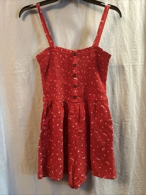 Hollister Women’s XS Red Floral Adjustable Spaghetti-strap Shorts Romper - Image 1 of 4
