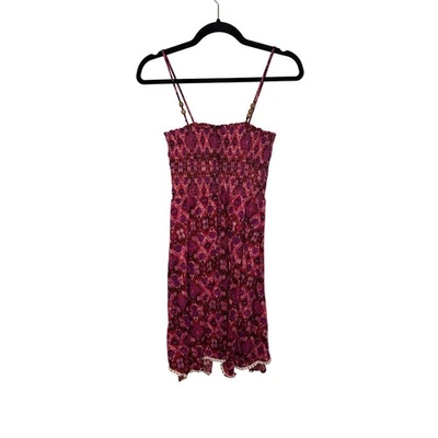 Vestido para mujer Faded Glory fruncido ajustado rosa estampado geométrico cuentas correas XL Foto 1 de 4