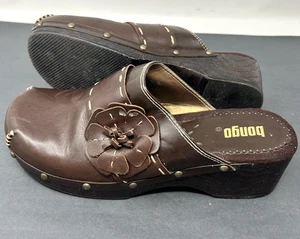 Vtg 90s Y2K Chunky Platform Leather Clogs Shoes Bongo 9 Wood Grain Heel Studded - Picture 1 of 10