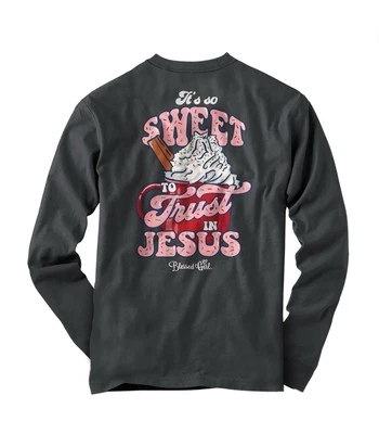 BLESSED GIRL Women's Size L “It’s So Sweet”Long Sleeve T-Shirt • Charcoal - Image 1 of 4