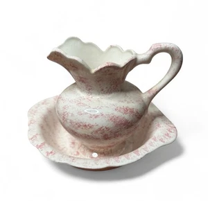 Vintage Pitcher & Bowl White & Pink Splatter Lee 1972 Basin Set Kitchenware - Picture 1 of 7