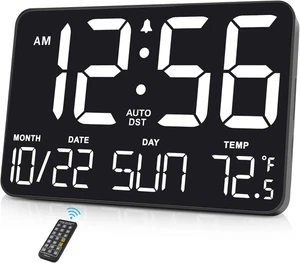 Large Display Digital Wall Calendar Clock with Date Day of Week, Alarm Clock for - Picture 1 of 12