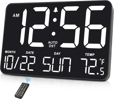 Large Display Digital Wall Calendar Clock with Date Day of Week, Alarm Clock for - Image 1 of 4