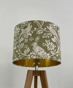 Lampshade Moss Green Hare Pheasant Country Brushed Gold Drum Light shade - Picture 1 of 12