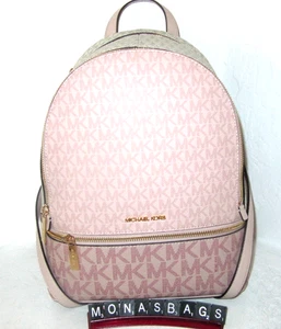 Michael Kors Rhea Medium Color-Block Signature Logo Backpack Blush Pink Multi - Picture 1 of 7