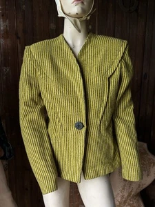 Vintage 40s Wool Suit Jacket Tweed Wide Shoulder Pads Nipped Waist Hitchcock - Picture 1 of 16