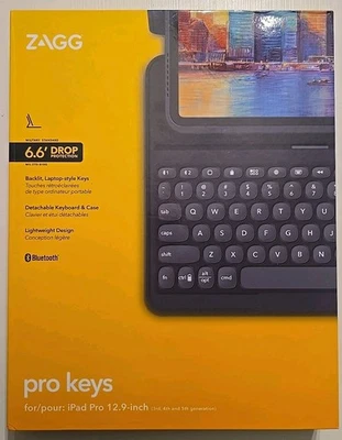 ZAGG Pro Keys Wireless Keyboard & Det Case 12.9inch iPad Pro 6/5/4/3rd Gen-Black - Image 1 of 2
