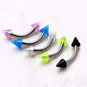 316L Stainless Steel Eyebrow Ring with Ultra Violet Acrylic 3mm Spikes - Picture 1 of 3